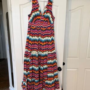 NWOT Boden Serena Cotton Tie Maxi Dress Multicolor Chevron. Pockets!